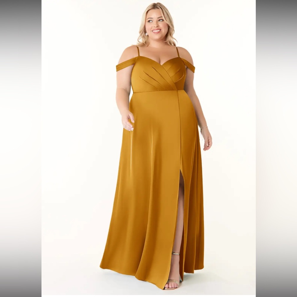 Azazie Butterscotch Off-Shoulder Maxi Dress